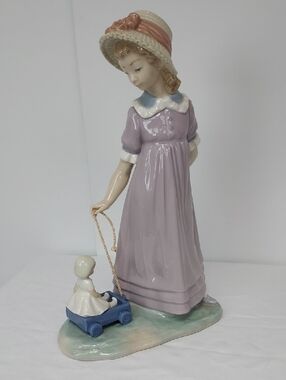Vintage Lladro "Pulling Doll's Carriage" Porcelain Figurine